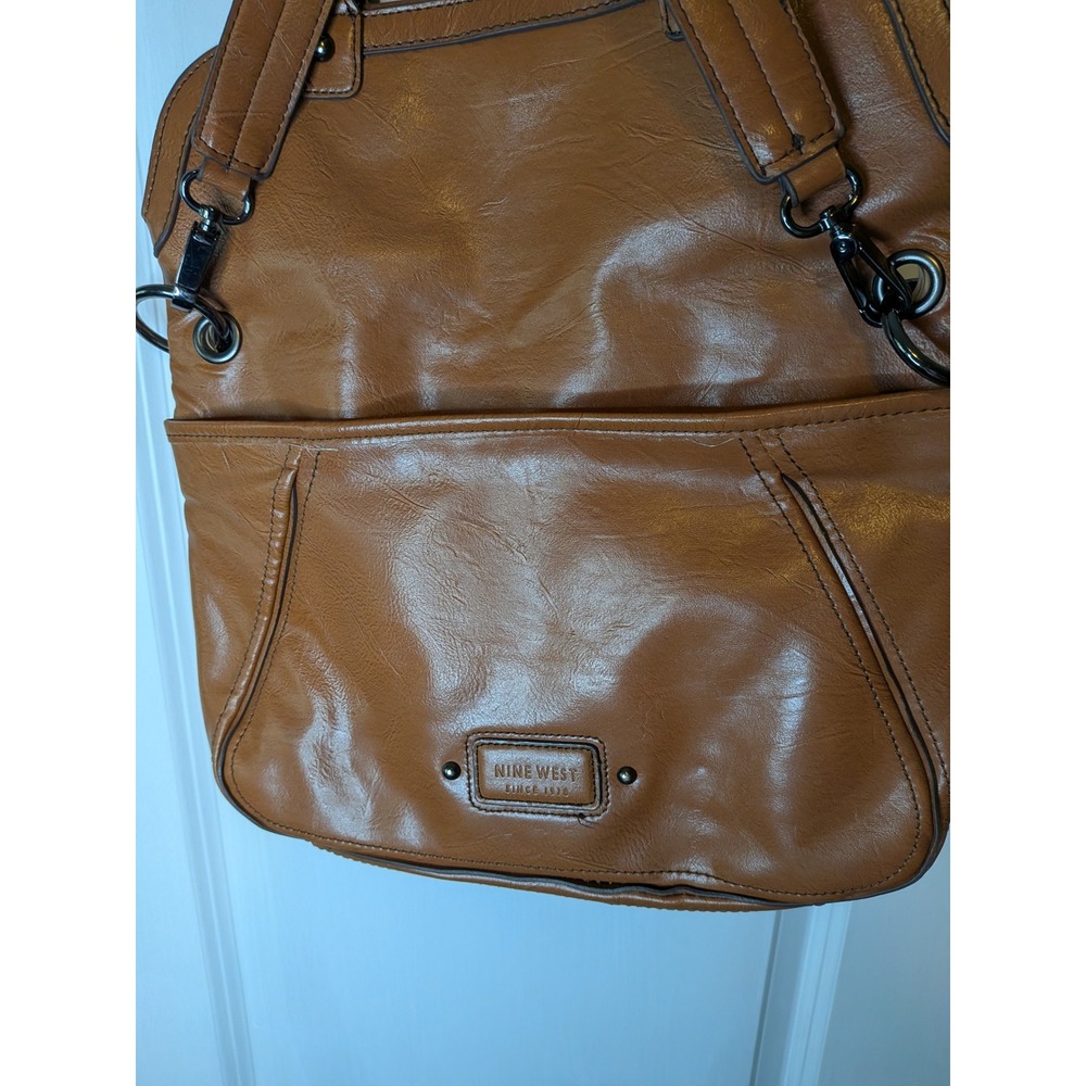 Nine West Cognac Brown Faux Leather Convertible Crossbody Shoulder Bag Handbag